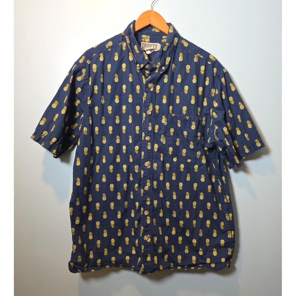 Duluth Trading Co Mens L Long Pineapple Pattern Button‎ Down Shirt Relaxed Fit